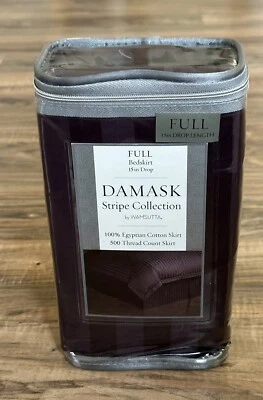 Wamsutta Damask Stripe Full Bedskirt Potent Purple | 15” Drop 500TC Dust Ruffle - Image 1 of 2