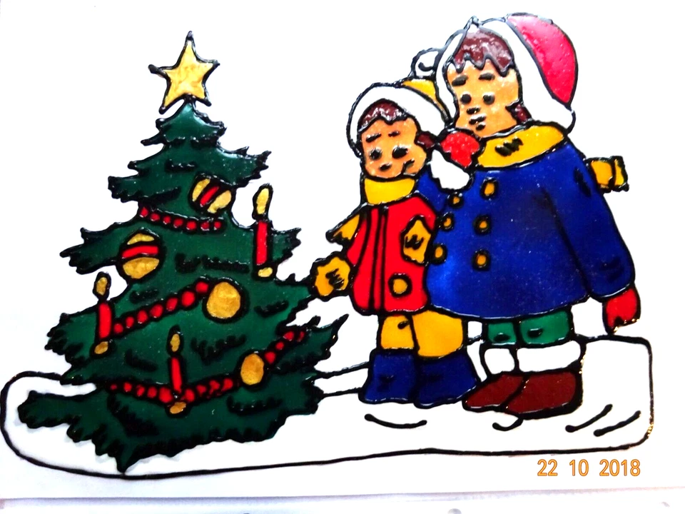 Gabis Window Color Bilder Deko Weihnachten - singende Kinder mit Weihnachtsbaum - Bild 1 von 1