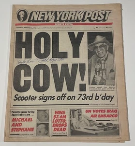 Phil Rizzuto Signed NY Post "Holy Cow" Newspaper. NY Yankees. JSA - Picture 1 of 5