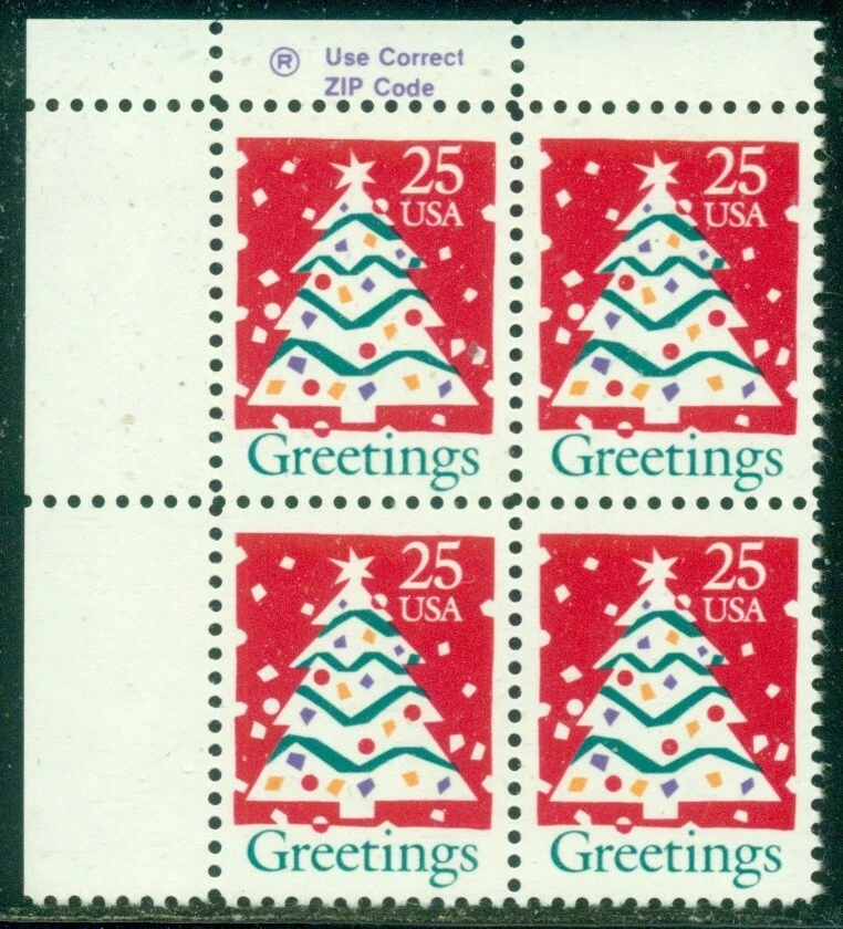 SCOTT # 2515 ZIP BLOCK, CHRISTMAS TREE, MINT, OG, NH, GREAT PRICE! - Image 1 of 1