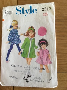 1969 ORIGINAL STYLE Sewing pattern 2513 Girl’s dress age 2 CUT FREE P&P - Picture 1 of 3