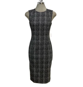 Calvin Klein Elegant Plaid Black White Princess Seam Career Sheath Dress size 6 - Picture 1 of 9
