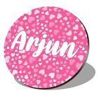 1 X Round Coaster - Name Arjun Pink Hearts Love Lettering #267190