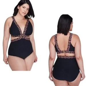 Cacique Neu ohne Etikett schwarz strukturierter Einteiler integrierter BH ohne Bügel Monokini 22 - Bild 1 von 15
