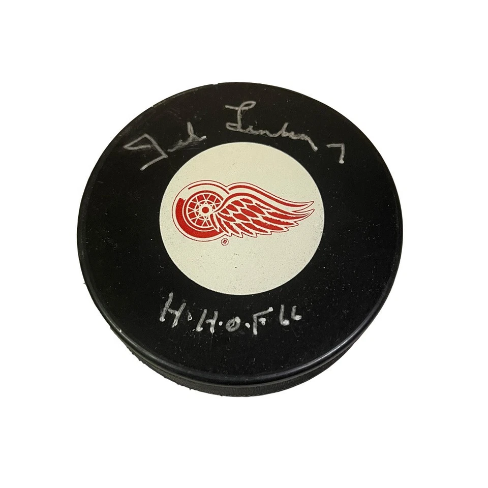 Шайба с автографом TED LINDSAY Detroit Red Wings — H.H.O.F (точное фото показано) — 00052 - Изображение 1 из 2