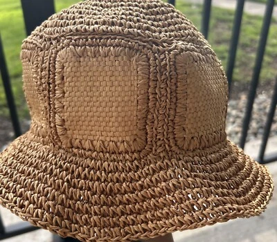 Редкая винтажная изумрудно-синяя соломенная шапка-ведро 21,85 дюйма маленькая - Изображение 1 из 4