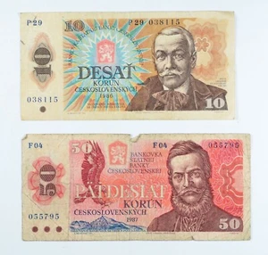 CECOSLOVACCHIA Lotto di 2 banconote da 10, 50 Korun Corone - Picture 1 of 2