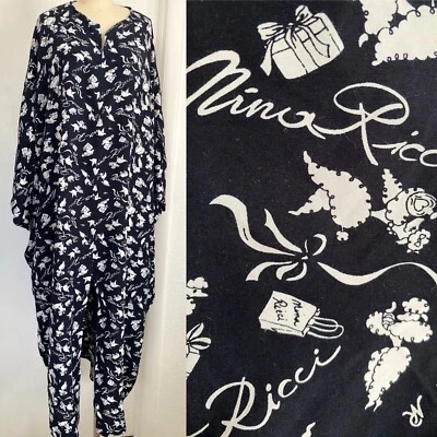 Vestido caftán caftán vintage hecho a mano con estampado de logotipo de Nina Ricci + caniches - LEER Foto 1 de 4