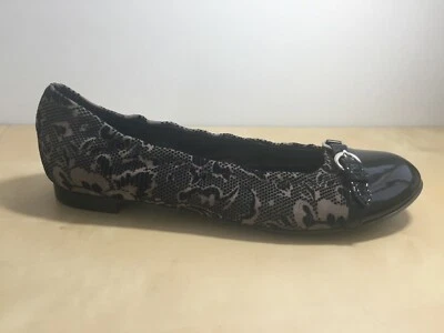 AGL Attilio Leombruni Velvet Floral Imprints Patent Cap Front Buckle 37.5 - 7.5 - Image 1 of 4