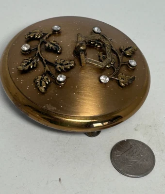 Vtg Brass Pill Trinket Box Rhinestone Foot PC3030 - Image 1 of 3