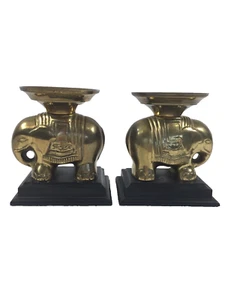 The Bombay Co Pair Brass Elephants Candle Holder Bookends - Vintage - RARE - Picture 1 of 7