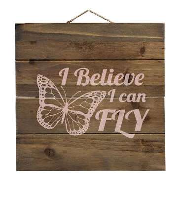 Бабочка - я верю, что я могу летать - декоративное дерево настенное искусство - Изображение 1 из 4