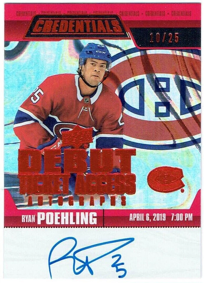2019-20 Credentials Debut Ticket Access Auto Red RYAN POEHLING RTAAV-RP 10/25 RC - Image 1 of 1