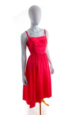 % Sale % Vintage Original 50er 60er Taffeta Dress Red Moiré Rockabella Dance XS - Image 1 of 4