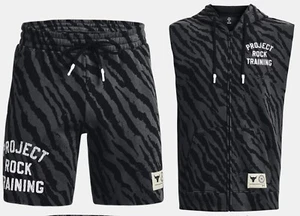 Under Armour Project Rock Rival Fleece bedruckt ärmellos oder Shorts, schwarz. - Bild 1 von 20