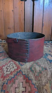 Antique Early Primitive Country Wood Bail Handle Pantry Box Red Paint 11" - Picture 1 of 9