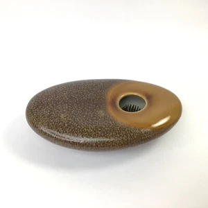 Coyote Roadhouse Ikebana Spiked Ceramic Pottery Flower Frog Brown Oval Vase - Picture 1 of 21