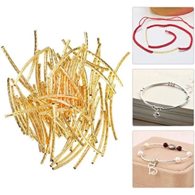 200Pcs Silver Platinum Color Curved Brass Tube Bar Twisted Metal Beads 2X35mm - Image 1 of 4