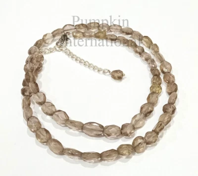 Smoky Quartz Gemstone Faceted Oval Shaped Beads Necklace - Image 1 of 4