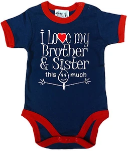 Divertido Body Bebé "I Love My Brother & Sister This Much" Recortado Babygrow Regalo - Imagen 1 de 1