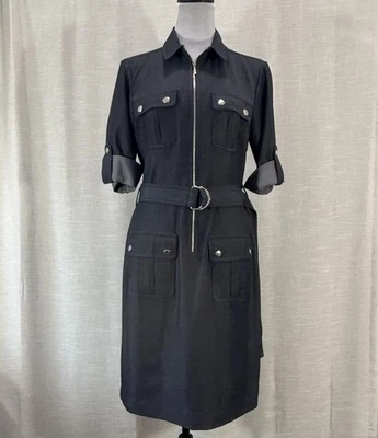 Sharagano Women's Zip-Front Shirt Dress Size 6 Denim Wash Utility Stretch - Image 1 of 4