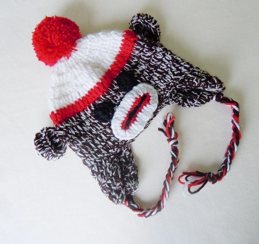 Handmade Crochet Baby Hat with Ear Flaps-Multicolor Monkey Design 0-3 month AC06 - Imagen 1 de 1