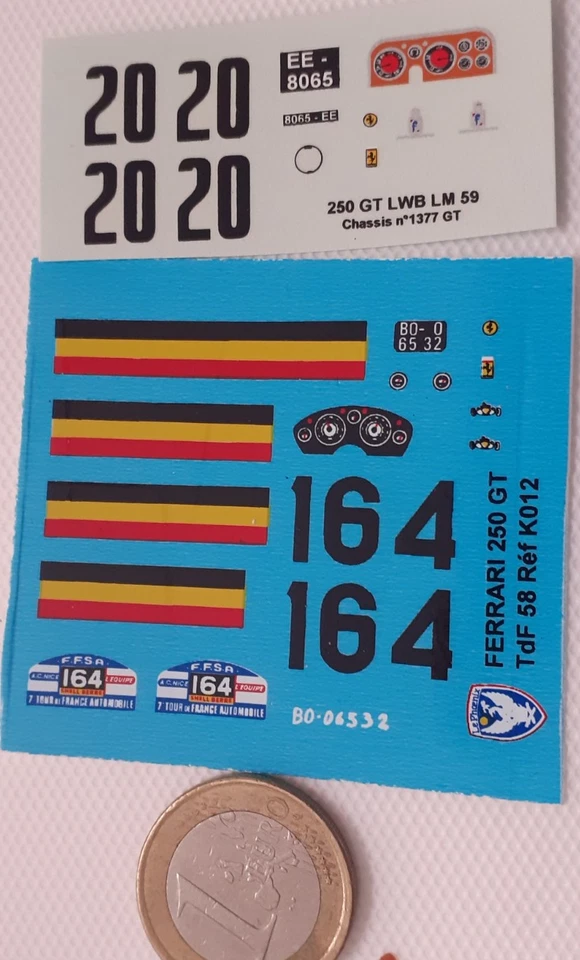 decals decalcomanie 2 ferrari 250 gt  tour de france et 250 lwb lm le mans1/43 - Photo 1/1
