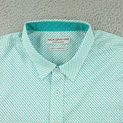 Nick Graham Shirt Mens Large Green Dot Print Short Sleeve Stretch Modern Fit - Image 1 of 4