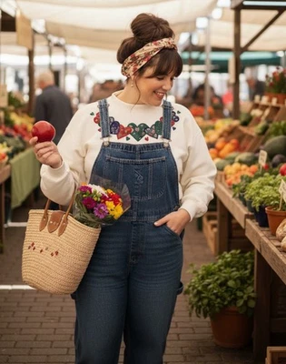 Suéter Vintage Corazón Apliques Marfil Abuela Talla XL Cottagecore Años 90 Novedad Retro Foto 1 de 4