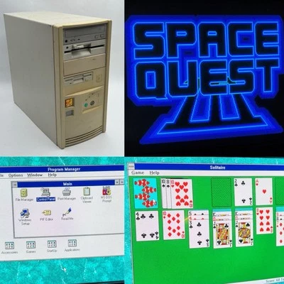 Restored Windows 3.1 DOS Retro Gaming Computer Pentium CPU CDROM 3.5 5.25 Floppy - image 1 of 4