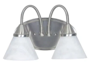 SunSet Lighting 2 Light Wall Sconce F2721-80 Satin Nickel Alabaster Glass - Picture 1 of 2