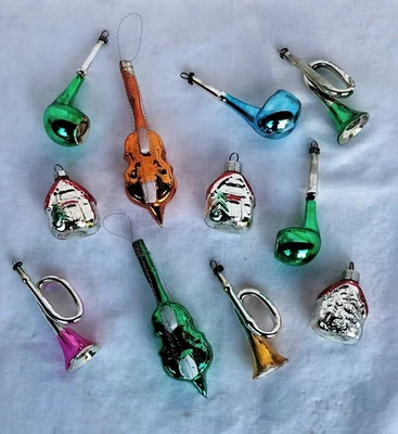 Antique Christmas Decorations. Heglomized Blown Glass Balls. House Trumpet Pipe - Image 1 of 4