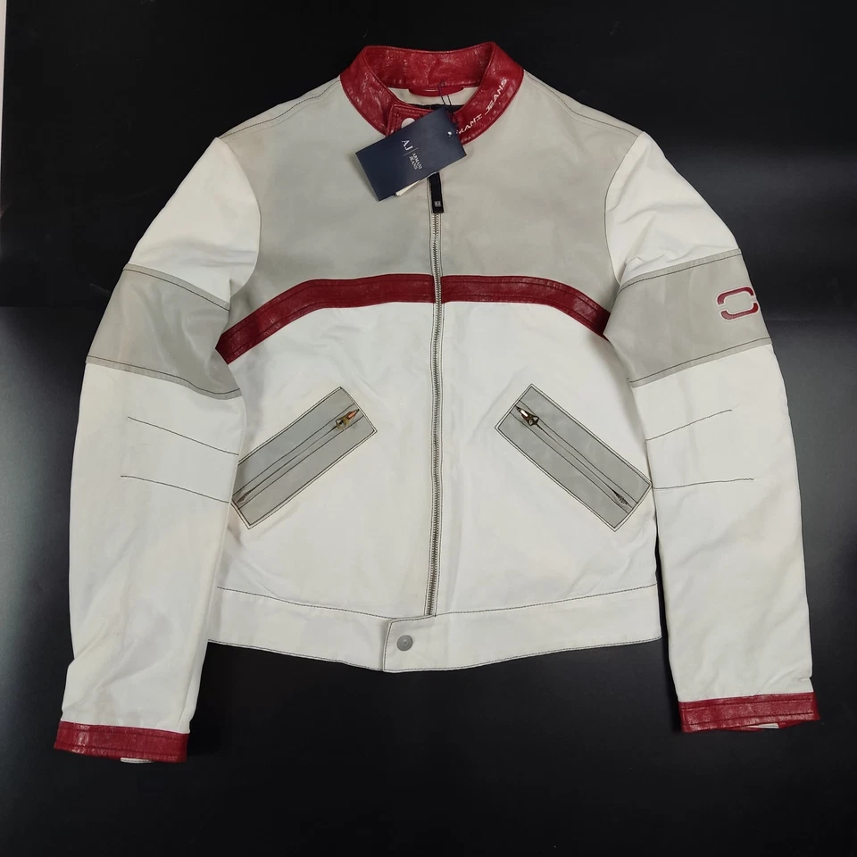 Armani джинсы белый размер GB 40 (маленький) кожаная куртка мотоциклиста с ЯРЛЫКАМИ винтажный 90-х РЕДКАЯ - Изображение 1 из 4