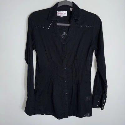 Camisa occidental Panhandle delgada para mujer-frente a presión-negro blanco cruz-pequeña Foto 1 de 4