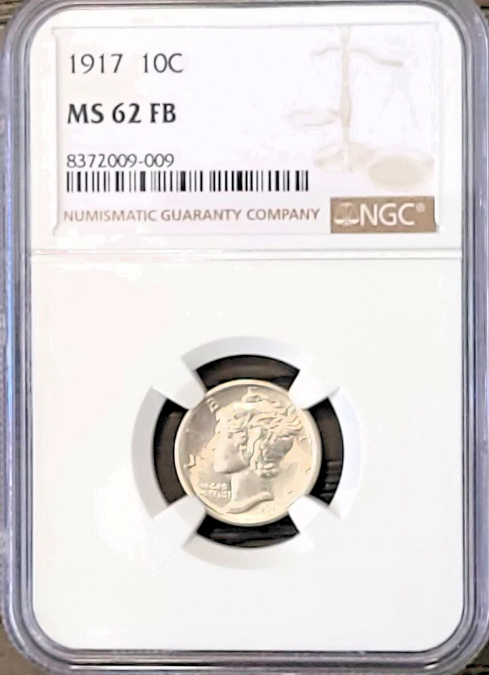 1917 MERCURY DIME NGC GRADED IN MINT STATE 62 w/Full Split Bands (MS62FB) - Image 1 of 3
