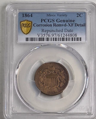 1864 Two 2 Cent Piece 2C PCGS XF Detail - Repunched Date Error #4808 - Image 1 of 4
