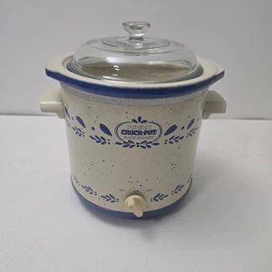 Vintage Rival Stoneware 3150/2 Crock Pot Slow Cooker Blue Flowers Works 3.5 Qt - Picture 1 of 10