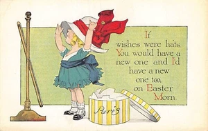 Postcard: Easter, Little Girl Trying on Big Hat from Paris, Gibson Lines 1910's - Picture 1 of 2