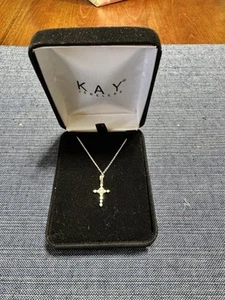 Kay Jewelers 10k White Gold Diamond Cross necklace 17.5 Inch Chain - Picture 1 of 5