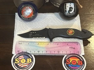 USMC Marines Black Folding 8” Knife 3” Blade 50% Donated VET Charity via eBay - Picture 1 of 10