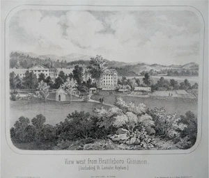 Brattleboro Vermont 1861 Stampa da parete vista occhio di uccellino manicomio - Foto 1 di 2