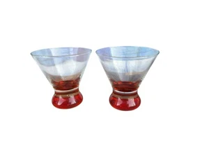 Set Of 2 Crate and Barrel Dizzy Red Bottom Cocktail Glasses Stemless Sleek New - Picture 1 of 6
