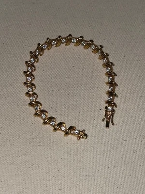 Brazalete Tenis Tono Dorado Usado con Vidrio/Piedra Circonita - Excelente Estado Foto 1 de 3