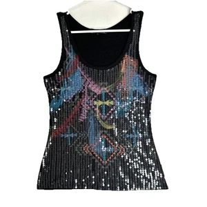 Camiseta sin mangas vintage Y2k lentejuelas para mujer XL L multicolor azteca tribal Bratzcore - Imagen 1 de 10