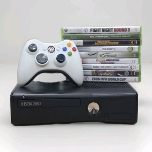 Xbox 360 S Slim 1439 Blsck Console w/Controller No Power Supply 250GB & 9 Games  - Picture 1 of 14