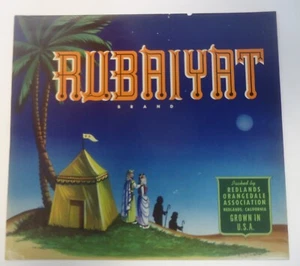 Vintage ORIGINAL Crate Label Rubaiyat Brand Citrus Oranges Arab Desert Scene - Picture 1 of 2