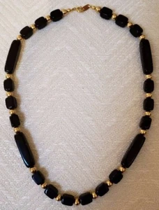 Trifari signierte Vintage schwarz-goldfarbene Perlenkette - Bild 1 von 2