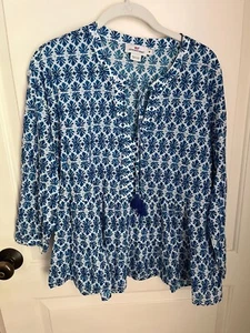 Vineyard Vines blau-weißes Langarm-Top mit Quasten zum Binden - Damengröße M - gebraucht, in einwandfreiem Zustand - Bild 1 von 8