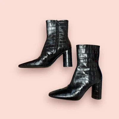 Botas Balenciaga Cuero Cocodrilo Negras Repujado Tacón Bloque Mujer EU 36.5 US 6 Foto 1 de 4