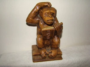 **Vintage Chalkware Statue Darwin's Chimpanzee Chimp Monkey Progressive Art 1967 - Picture 1 of 6